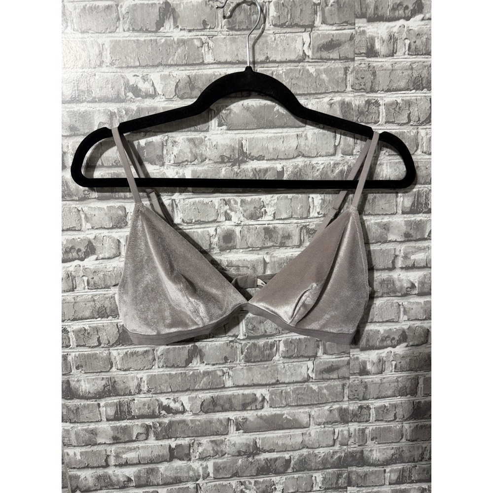 Madewell Velvet Triangle Bralette Taupe Mauve Wireless Bra Large
